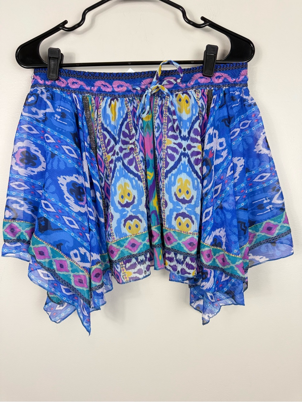 Zara Mini Skirt Womens Small Flowy Aztec Boho Blue Asymmetric Beach Euro Skirt